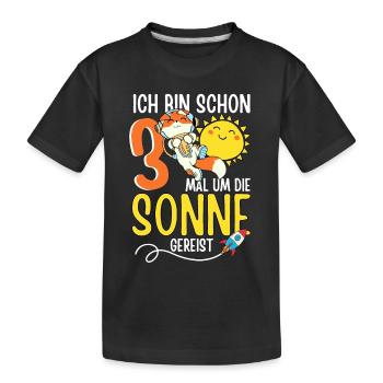 Süßer Fuchs Astronaut 3. Geburtstag Sonne Rakete - Kinder Premium Bio T-Shirt - Schwarz - Vorne