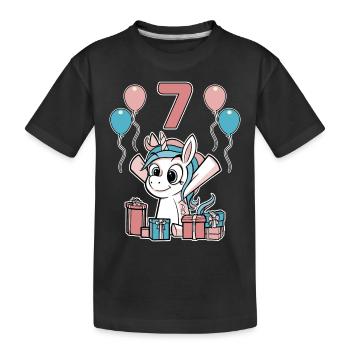 7 Years Unicorn Children's Birthday Girl Gift - Kids' Premium Organic T-Shirt - black - Front