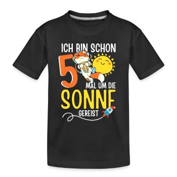 Süßer Fuchs Astronaut 5. Geburtstag Sonne Rakete - Kinder Premium Bio T-Shirt - Schwarz - Vorne