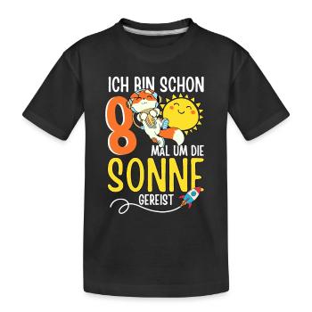 Süßer Fuchs Astronaut 8. Geburtstag Sonne Rakete - Kinder Premium Bio T-Shirt - Schwarz - Vorne