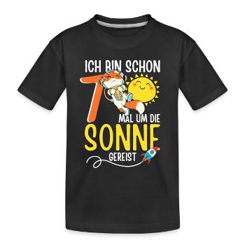 Süßer Fuchs Astronaut 7. Geburtstag Sonne Rakete - Kinder Premium Bio T-Shirt - Schwarz - Vorne