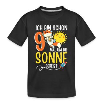 Süßer Fuchs Astronaut 9. Geburtstag Sonne Rakete - Kinder Premium Bio T-Shirt - Schwarz - Vorne