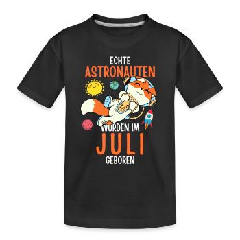 Im Juli geboren - Fuchs Astronaut im Weltall - Kinder Premium Bio T-Shirt - Schwarz - Vorne