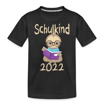 Schulkind 2022 Faultier - Kinder Premium Bio T-Shirt - Schwarz - Vorne