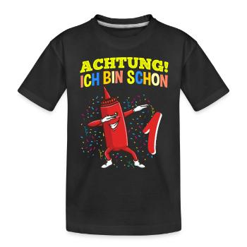 Achtung Ich Bin Schon 1 Geburtstag Ketchup - Kinder Premium Bio T-Shirt - Schwarz - Vorne
