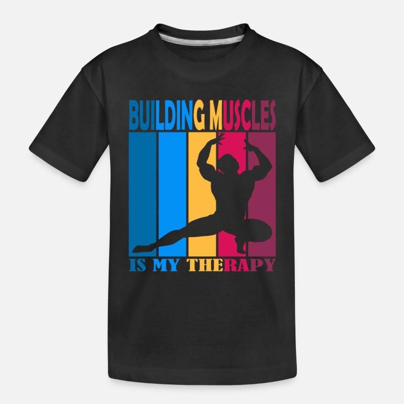 Building Muscles is My Therapy - Kinder Premium Bio T-Shirt - Schwarz