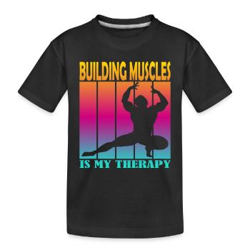 Construire des muscles est ma thérapie - T-shirt bio Premium Enfant - noir - Devant