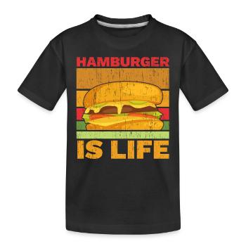 Hamburger ist Leben Burger-Esser Lebensmittel-Lieb - Kinder Premium Bio T-Shirt - Schwarz - Vorne