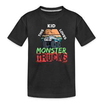Monster Truck Big Tire Child Love I Gift - Kids' Premium Organic T-Shirt - black - Front
