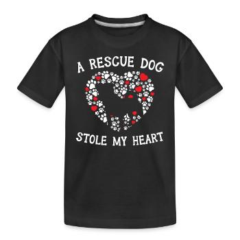 Ein Rettungshund hat mein Herz gestohlen Tierrette - Kinder Premium Bio T-Shirt - Schwarz - Vorne