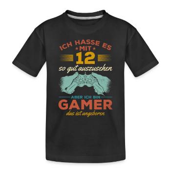 Gamer 12 Jahre Geburtstag Zocken 12. Geburtstag - Kinder Premium Bio T-Shirt - Schwarz - Vorne