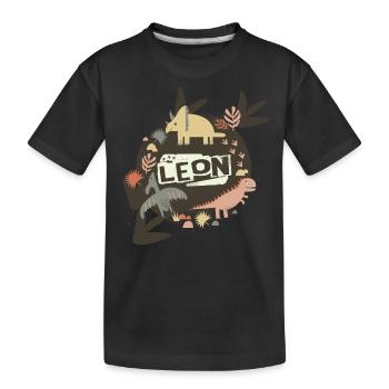 LEON - Beau nom de garçon avec de mignons dinosaures - T-shirt bio Premium Enfant - noir - Devant