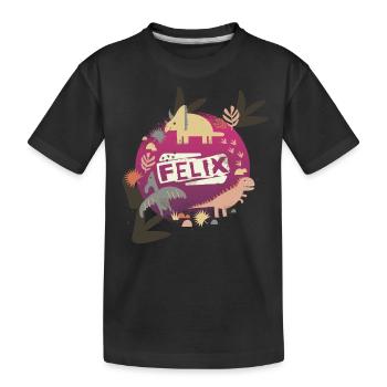 FELIX - Beautiful boy name with cute dinosaurs - Kids' Premium Organic T-Shirt - black - Front