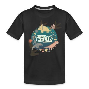 FELIX - Beautiful boy name with cute dinosaurs - Kids' Premium Organic T-Shirt - black - Front