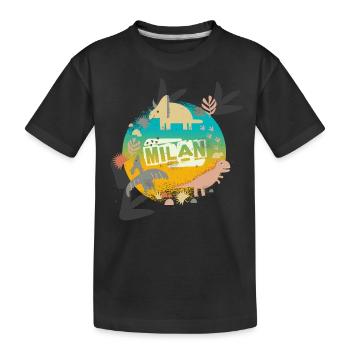 MILAN - Schöner Jungen Name mit süßen Dinosaurier - Kinder Premium Bio T-Shirt - Schwarz - Vorne