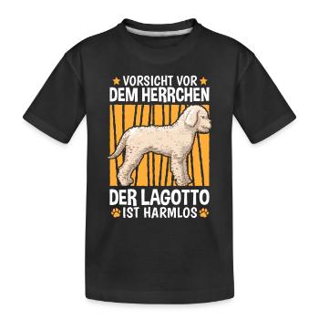 Vorsicht Lagotto Romagnolo Herrchen Wasserhund - Kinder Premium Bio T-Shirt - Schwarz - Vorne