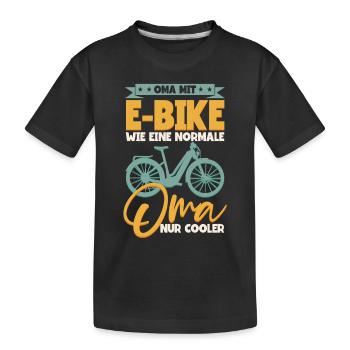Oma mit E-Bike wie eine normale Oma Pedelec E-Bike - Kinder Premium Bio T-Shirt - Schwarz - Vorne