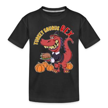 Turkey Saurus Rex I TRex Pilgrim Hat I Dinosaur - Kids' Premium Organic T-Shirt - black - Front