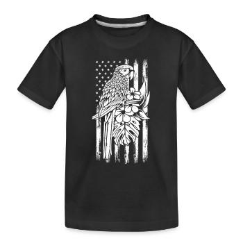 USA Flagge Papageienvogel Blume Papagei - Kinder Premium Bio T-Shirt - Schwarz - Vorne