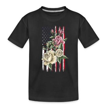 Fleur Drapeau américain Journée patriotique 4 juillet - T-shirt bio Premium Enfant - noir - Devant