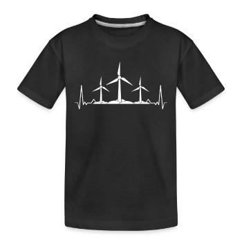 Wind turbine heart heartbeat - Kids' Premium Organic T-Shirt - black - Front
