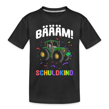 Einschulung Geschenk | Traktor Junge Geschenkidee - Kinder Premium Bio T-Shirt - Schwarz - Vorne