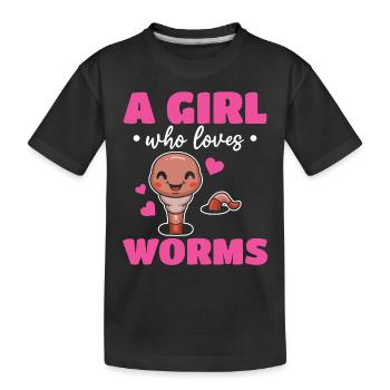 Compost Worm Cute Worm - A girl who worms - Kids' Premium Organic T-Shirt - black - Front