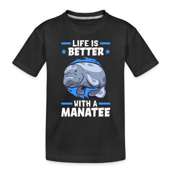 Leben ist besser mit Seekuh Meeressäuger - Kinder Premium Bio T-Shirt - Schwarz - Vorne