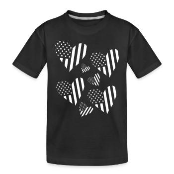 US Flag Hearts July 4 American Flags - Kids' Premium Organic T-Shirt - black - Front