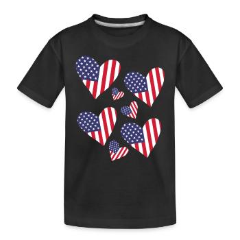 US-Flagge 4. Juli Amerikanische Flaggen Herzen 4. - Kinder Premium Bio T-Shirt - Schwarz - Vorne