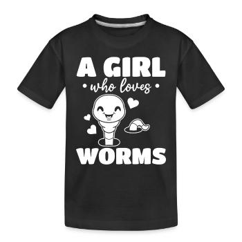 A girl who loves worms - Kids' Premium Organic T-Shirt - black - Front