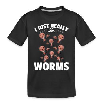 Compost worm lover Happy Worm I like worms - Kids' Premium Organic T-Shirt - black - Front