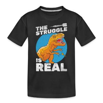 The Struggle Is Real Darts Dinosaurier spielen - Kinder Premium Bio T-Shirt - Schwarz - Vorne