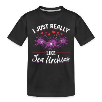 Seeigel Meerestier Ich mag Seeigel einfach - Kinder Premium Bio T-Shirt - Schwarz - Vorne