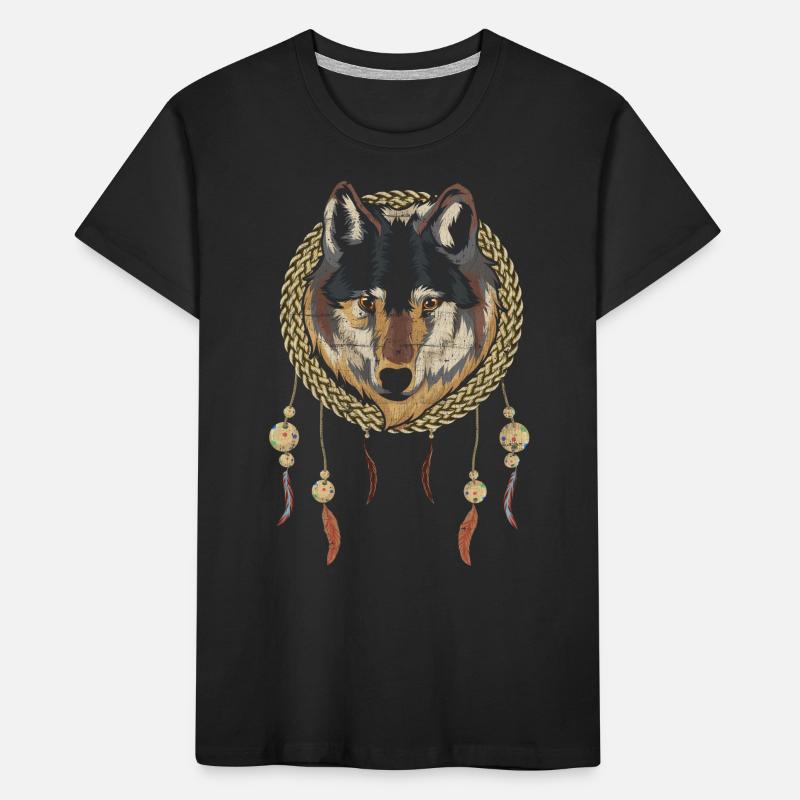 Boho Geschenkidee Tiermotiv Traumfänger Wolf Kinder Premium Bio T-Shirt