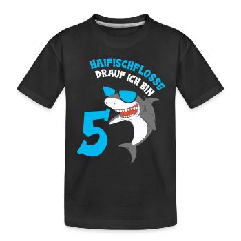 Haifisch Geburtstagsmotiv 5 Jahre Jungen Geschenk - Kinder Premium Bio T-Shirt - Schwarz - Vorne
