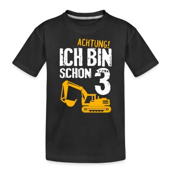 3. Geburtstag Bagger 3 Jahre Kindergeburtstag - Kinder Premium Bio T-Shirt - Schwarz - Vorne