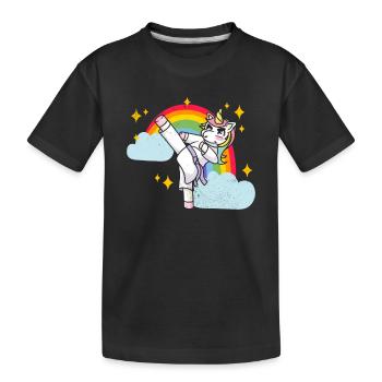 Karaté Amusant Arts Martiaux Arc-en-ciel Licorne - T-shirt bio Premium Enfant - noir - Devant
