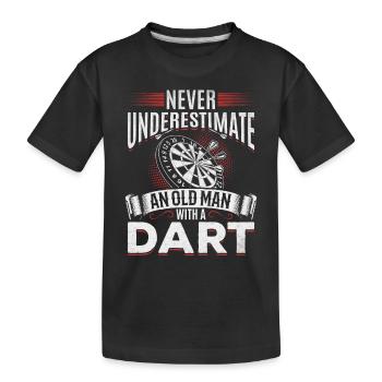 Dartspieler Ich unterschätze nie einen alten Mann - Kinder Premium Bio T-Shirt - Schwarz - Vorne