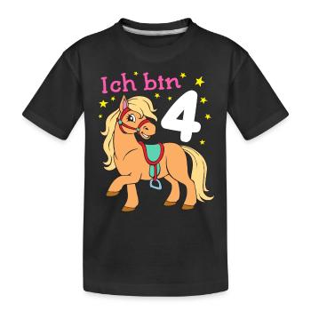 Freches Pony 4. Geburtstag Mädchen Pferd Reiten - Kinder Premium Bio T-Shirt - Schwarz - Vorne