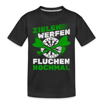 Zielen Werfen Fluchen Nochmal Darts Dartspiel Dart - Kinder Premium Bio T-Shirt - Schwarz - Vorne