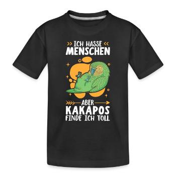 Kakapos finde ich toll flugunfähiger Papagei - Kinder Premium Bio T-Shirt - Schwarz - Vorne