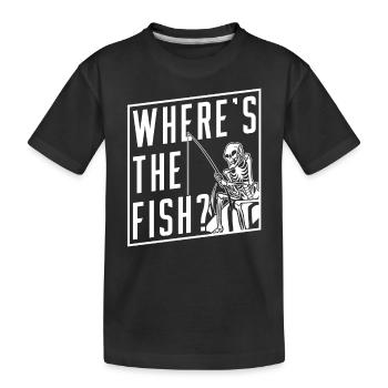 Wo Ist Der Fisch? Angler Fischen Fischer Angeln - Kinder Premium Bio T-Shirt - Schwarz - Vorne
