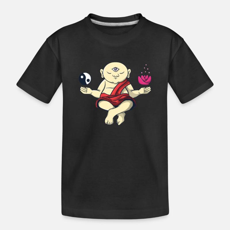 Meditierender Buddhistischer Mönch Zen Buddha Om - Kinder Premium Bio T-Shirt - Schwarz