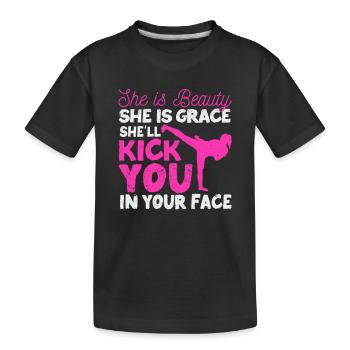Funny Karate Girl Tae-Kwon Do She is beauty - Kids' Premium Organic T-Shirt - black - Front