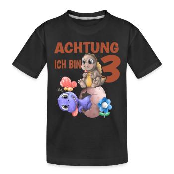 Achtung ich bin 3 Dinosaurier 3.Geburtstag - Kinder Premium Bio T-Shirt - Schwarz - Vorne