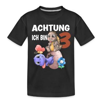 Achtung ich bin 3 Dinosaurier 3.Geburtstag - Kinder Premium Bio T-Shirt - Schwarz - Vorne