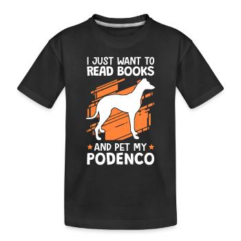 Lire des livres et caresser le chien de chasse Podenco - T-shirt bio Premium Enfant - noir - Devant