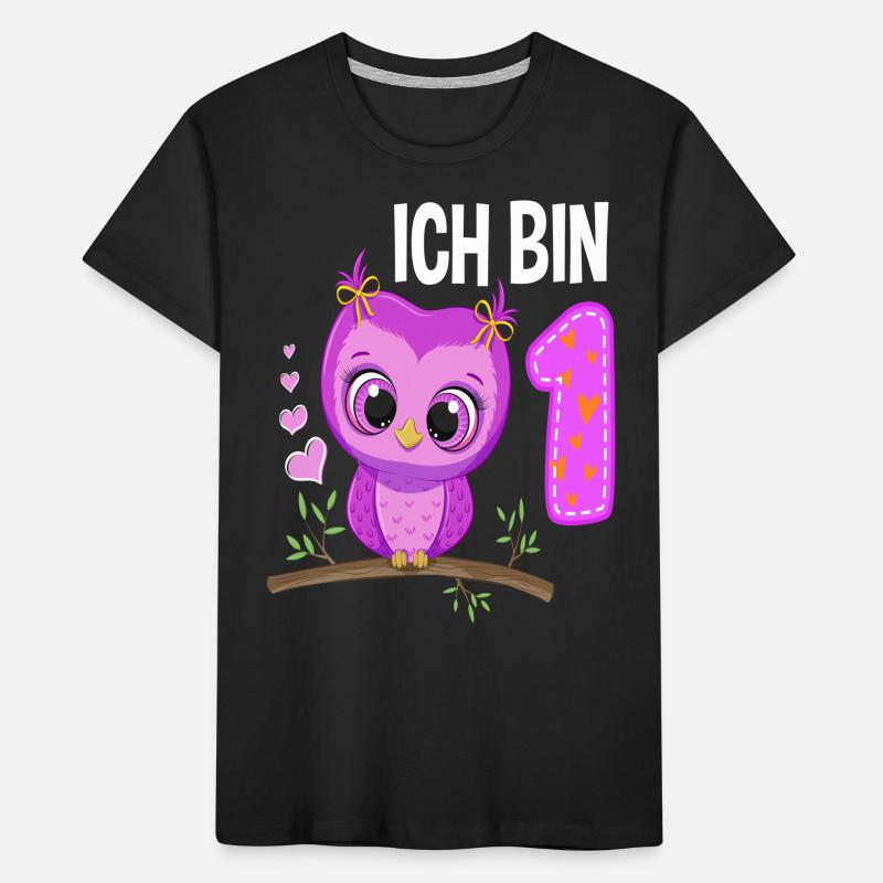 Ich Bin 1 Eule 1. Geburtstag Eulen Mädchen Kinder Premium Bio T-Shirt
