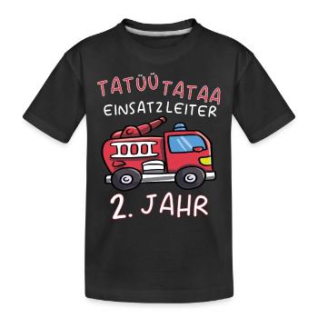 2. Kindergeburtstag Junge Feuerwehr Feuerwehrauto - Kinder Premium Bio T-Shirt - Schwarz - Vorne